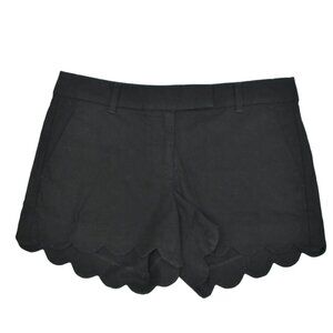 J Crew Linen Shorts Womens  Size 6 Scalloped Hem Black Shorts